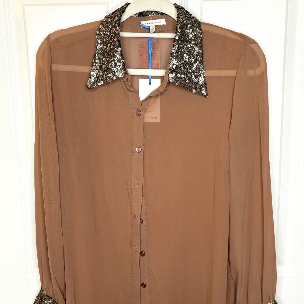 Sheer Blouse with Sequin Collar